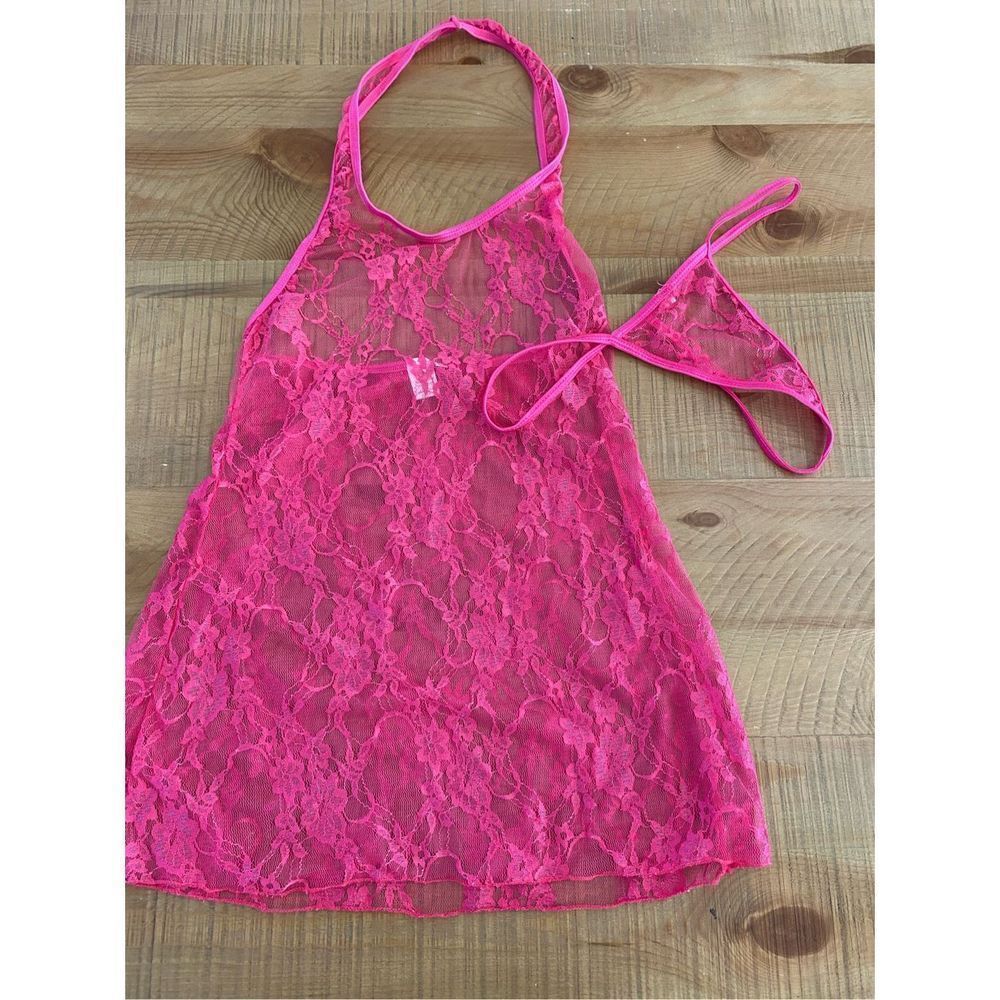 Velvet Kitten hot pink sheer lace nightgown